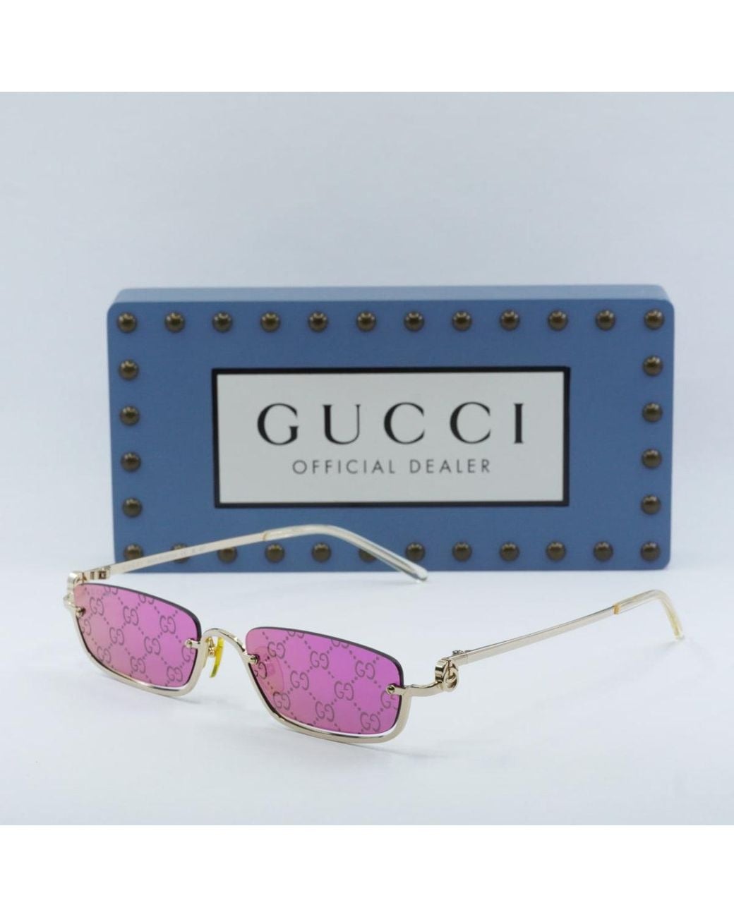 Gucci Pink Sunglasses Rectangle Semi Rim, Frame And Multi Treatment Lens Gg1278S005 for men