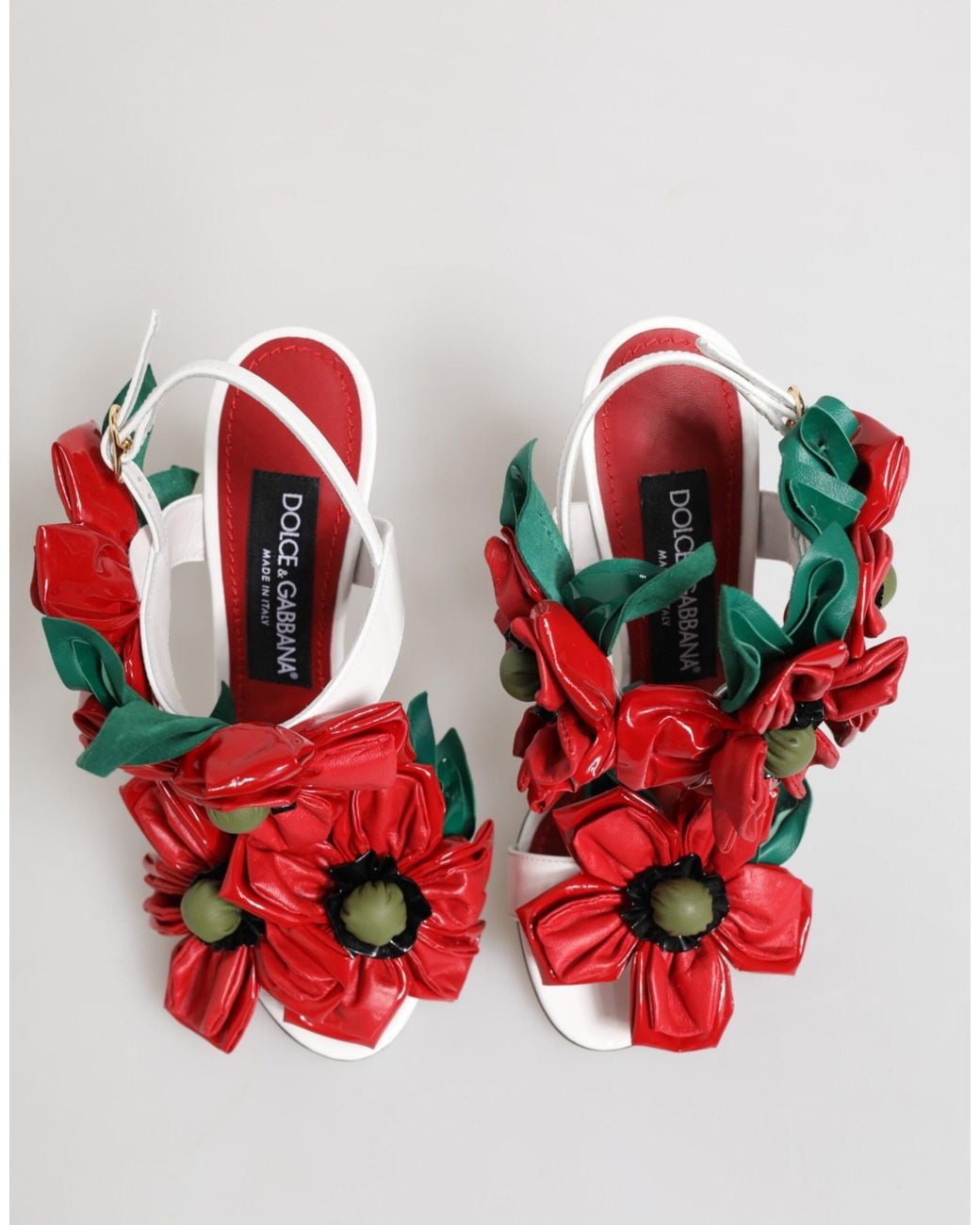 Dolce & Gabbana Red Floral Detailing Sandals Shoes And Calfskin Leather