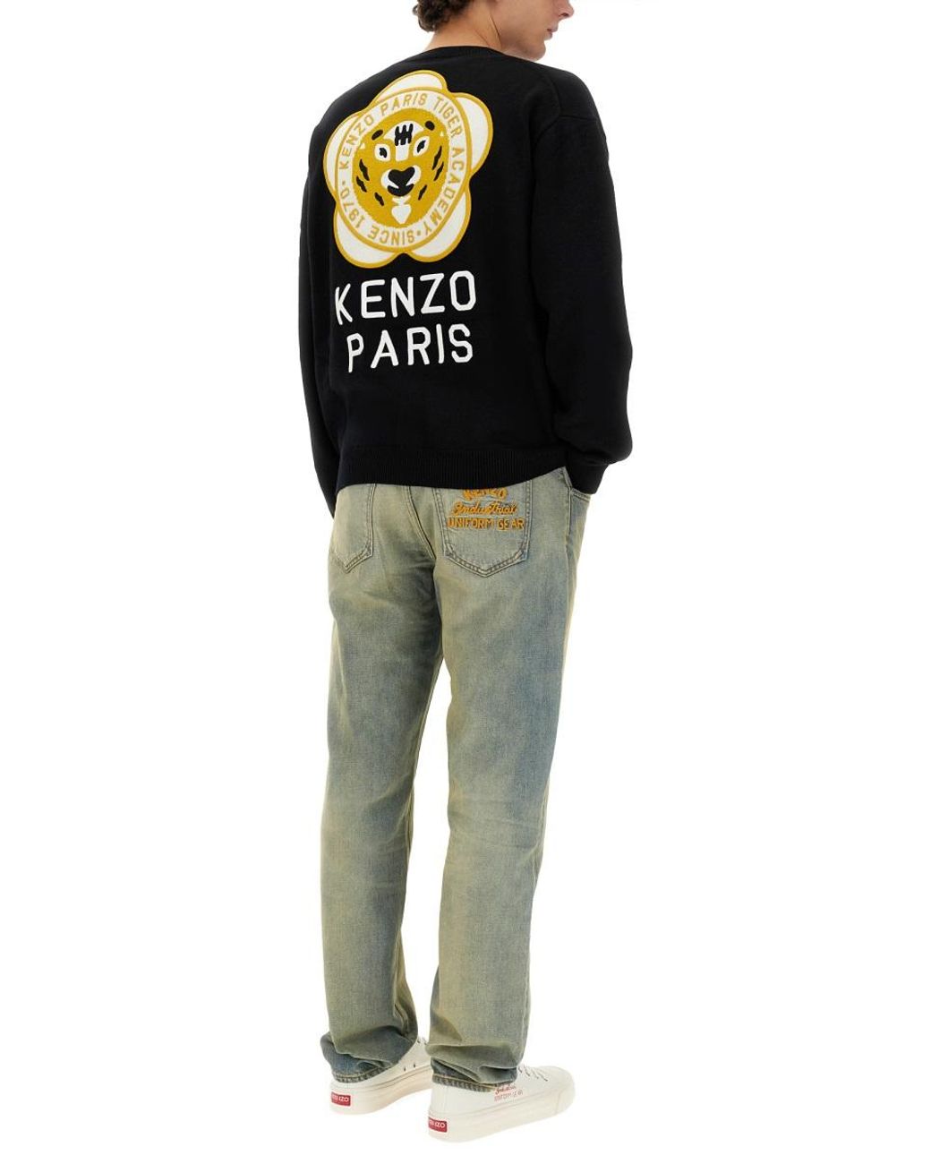 KENZO Black Kenzo Embroidered Tiger Academy Wool Cardigan for men