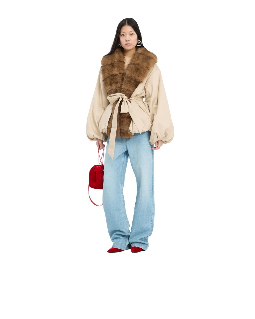 ROTATE BIRGER CHRISTENSEN Brown Rotate Birger Christensen Faux-Fur Collar And Trim Jacket