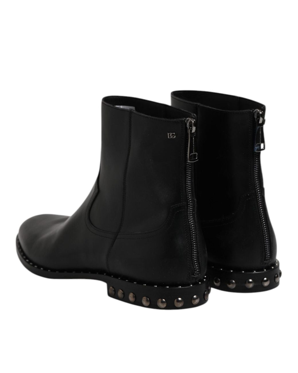 Dolce & Gabbana Black Leather Logo Ankle Boots Studded Shoes Calf for men