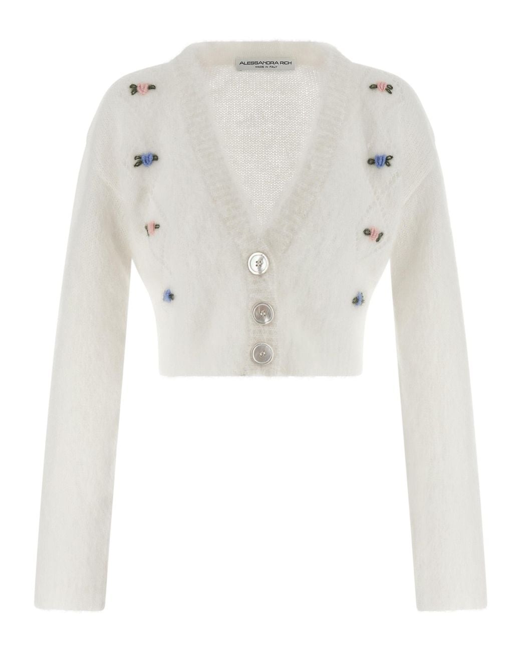 Alessandra Rich White 'Carded Mohair' Cardigan