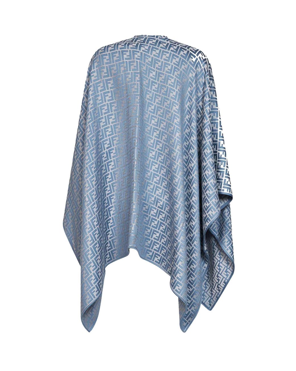 Fendi Blue Poncho Ff Jacquard Wool And Silk Capes