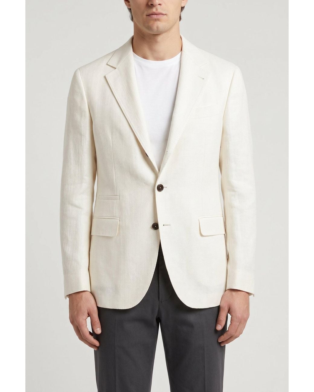 Brunello Cucinelli Natural Off Linen Silk Blazer for men