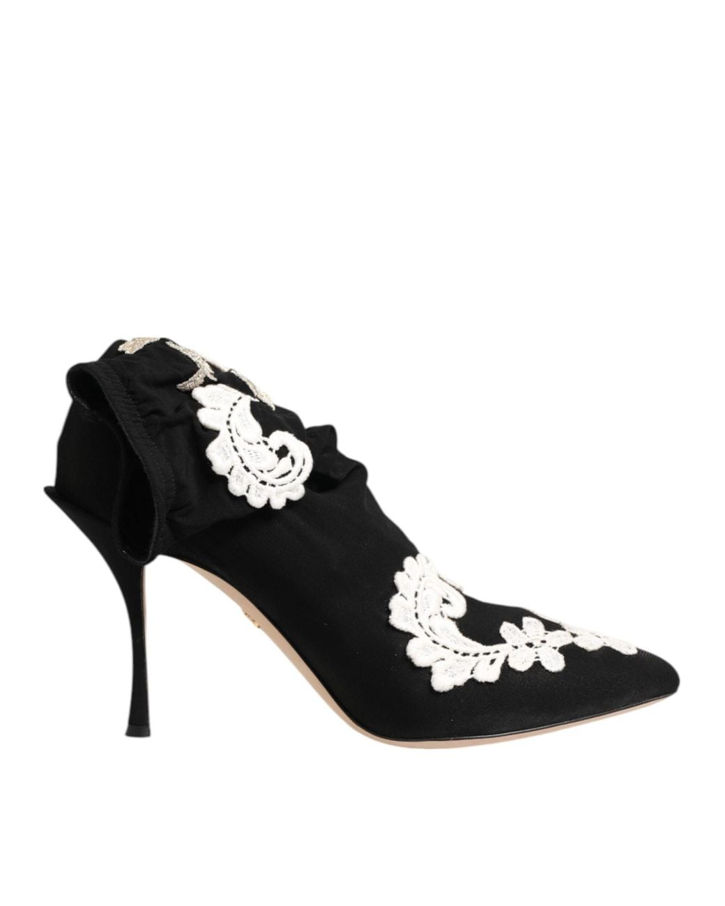 Dolce & Gabbana Black Embroidered Jersey Stiletto Boots Shoes Viscose Elastane