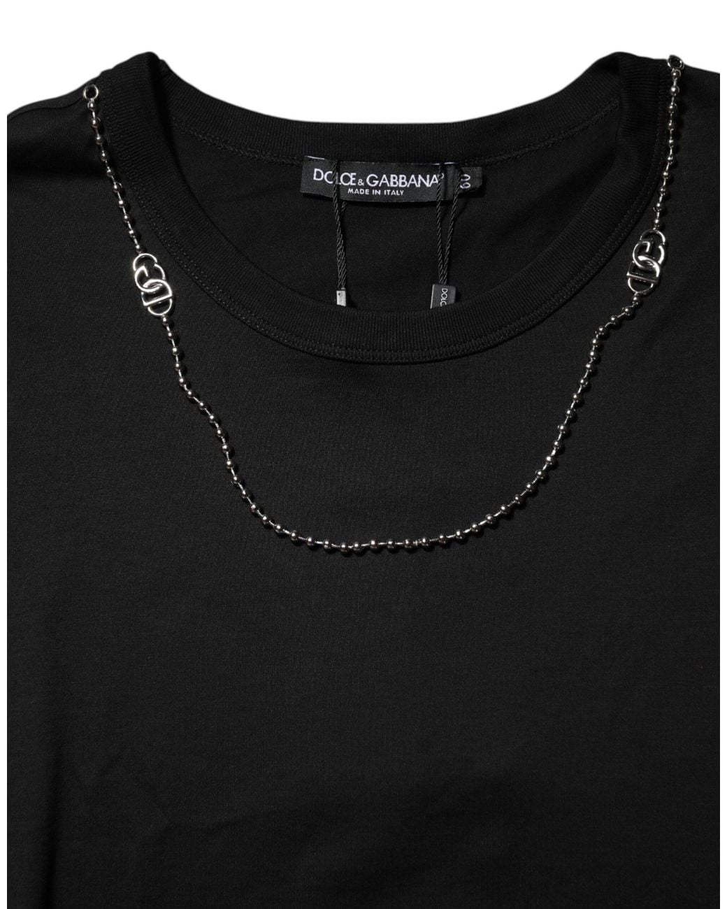 Dolce & Gabbana Black Chain Necklace Cotton Crewneck T-Shirt for men