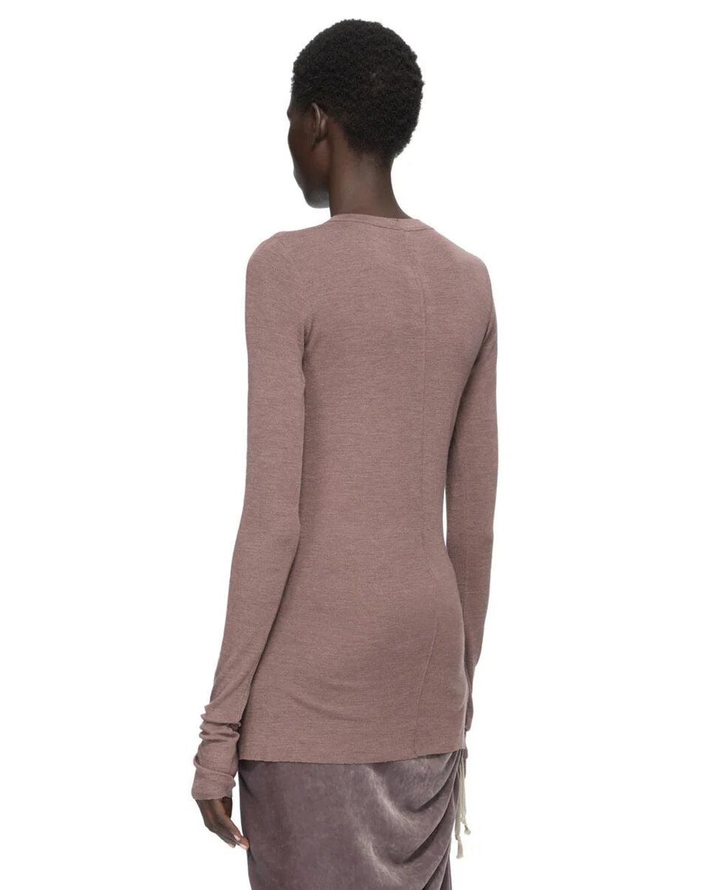 Rick Owens Purple T-Shirt Manches Longues Rib Côtelé Profond T-Shirts And Polos