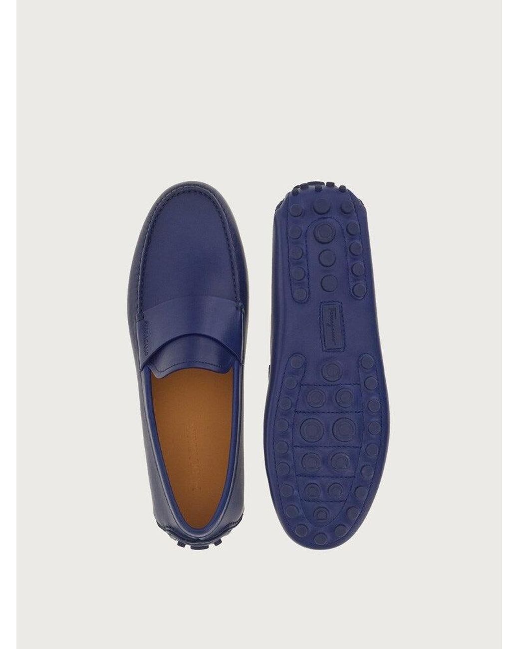 Ferragamo Blue Calf Leather Loafers for men
