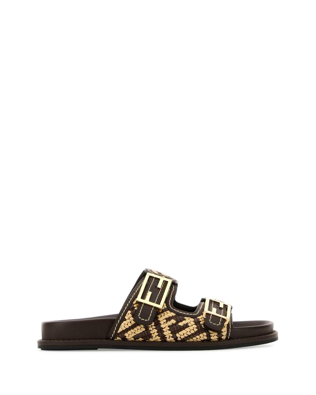Fendi Embroidered Raffia Feel Slippers in Black | Lyst