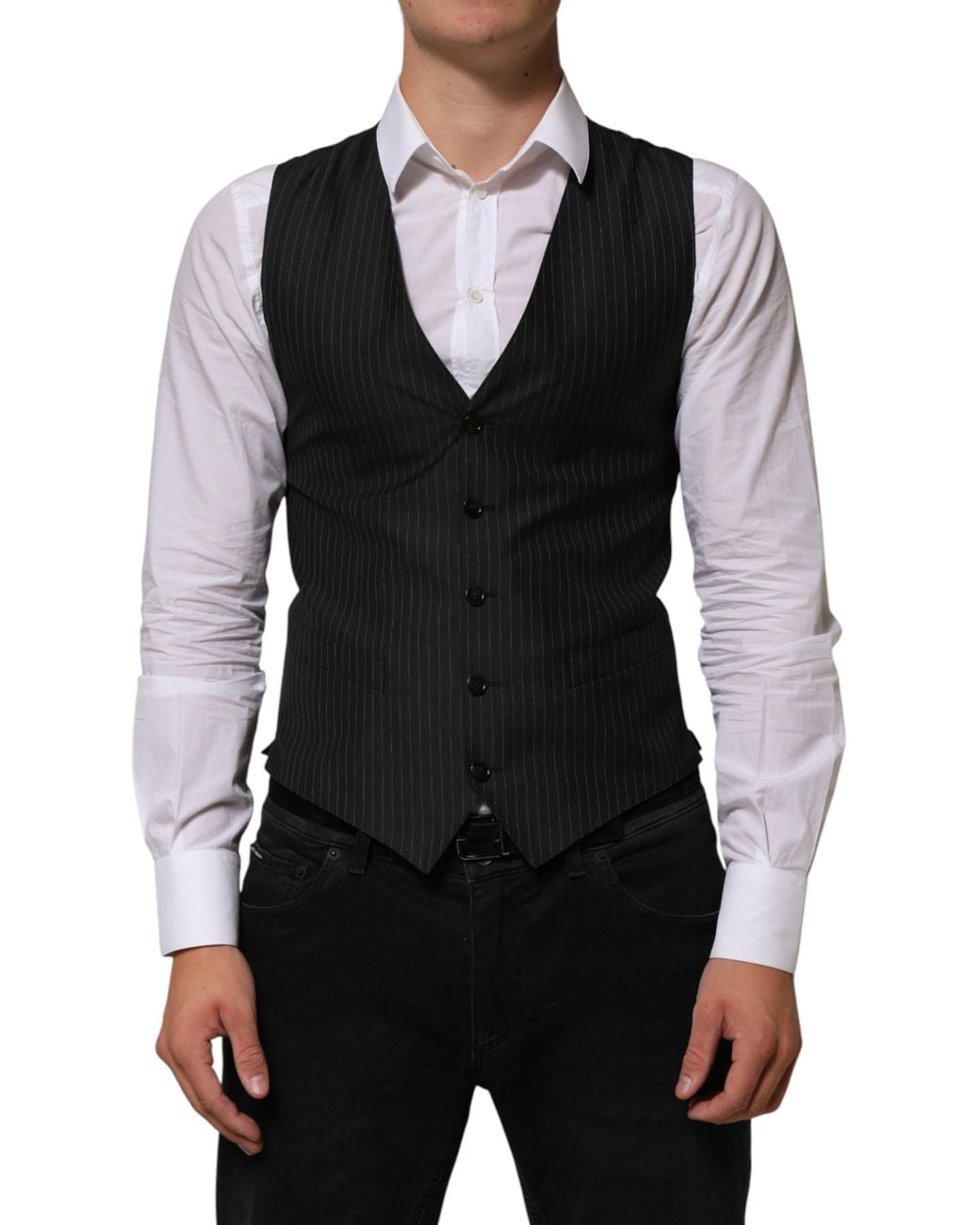 Dolce & Gabbana Black Wool Dress Formal Waistcoat Vest Se+Wo for men