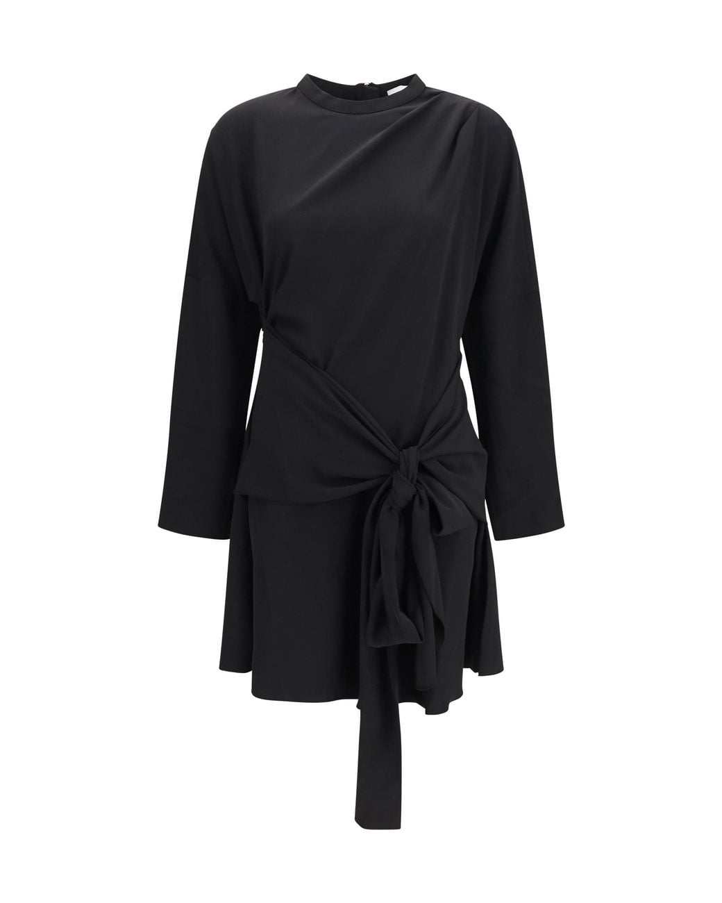 Ganni Black Draped-Knot Crepe Mini Dress Recycled Polyester; Elastane