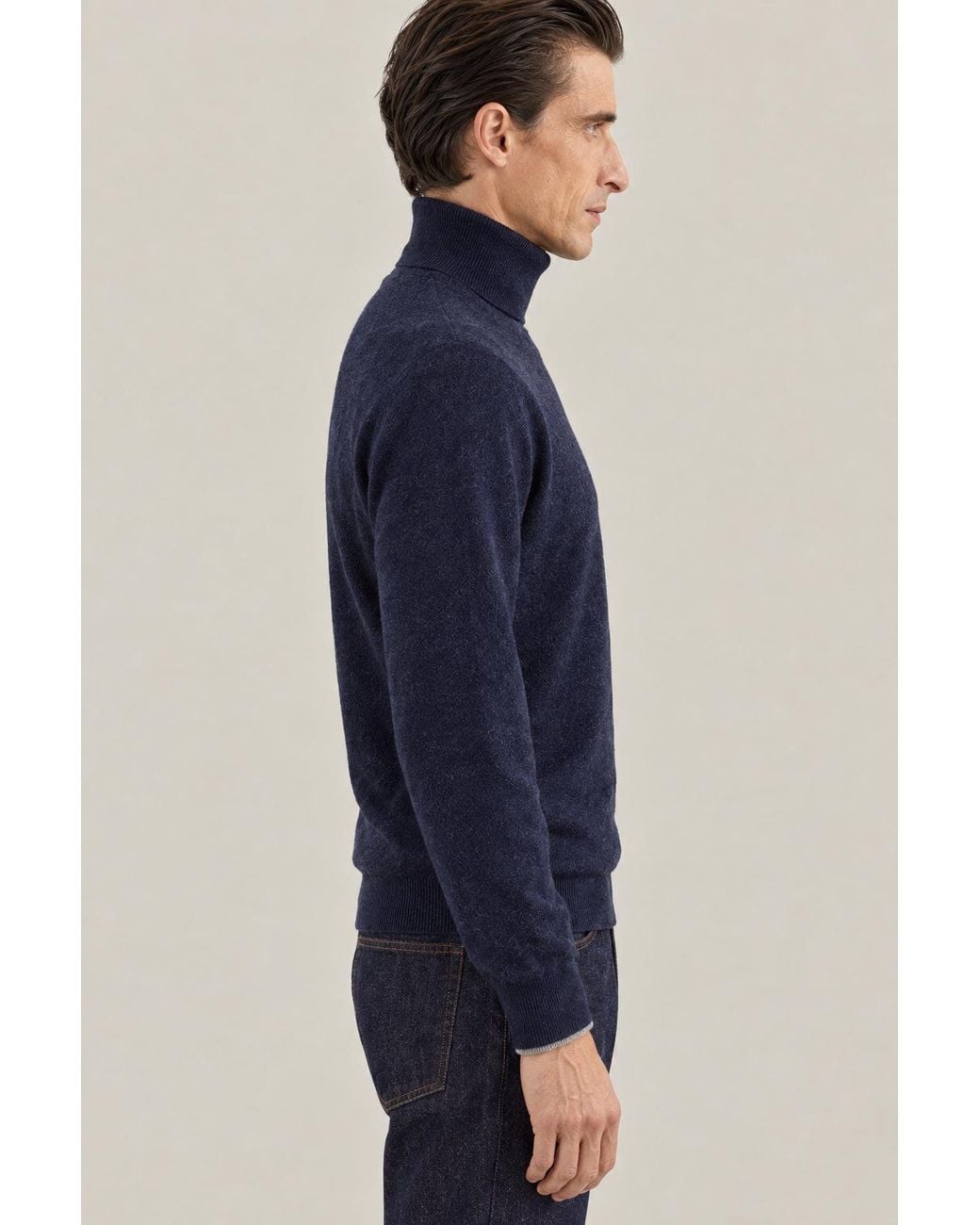 Brunello Cucinelli Blue Wool Turtleneck Sweater Clothing for men