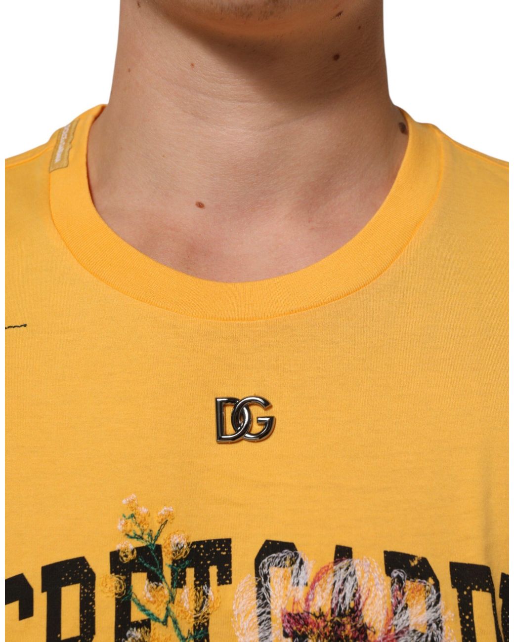 Dolce & Gabbana Yellow Secret Graden Floral Cotton Crewneck T-Shirt for men