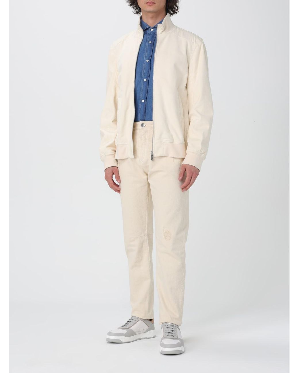 Brunello Cucinelli Natural Off Leather Zip Jacket for men