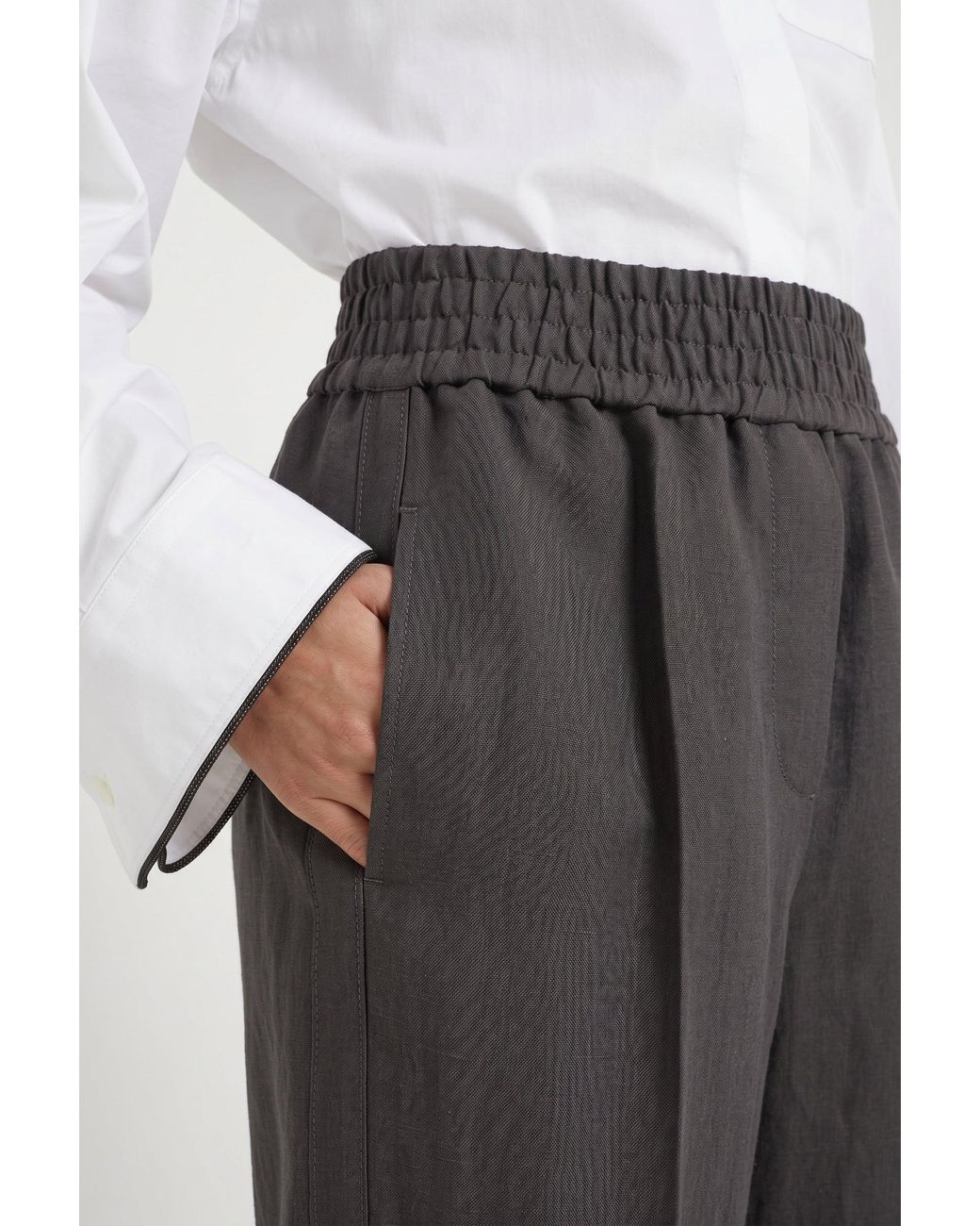 Brunello Cucinelli Gray Dark Linen Blend Trousers