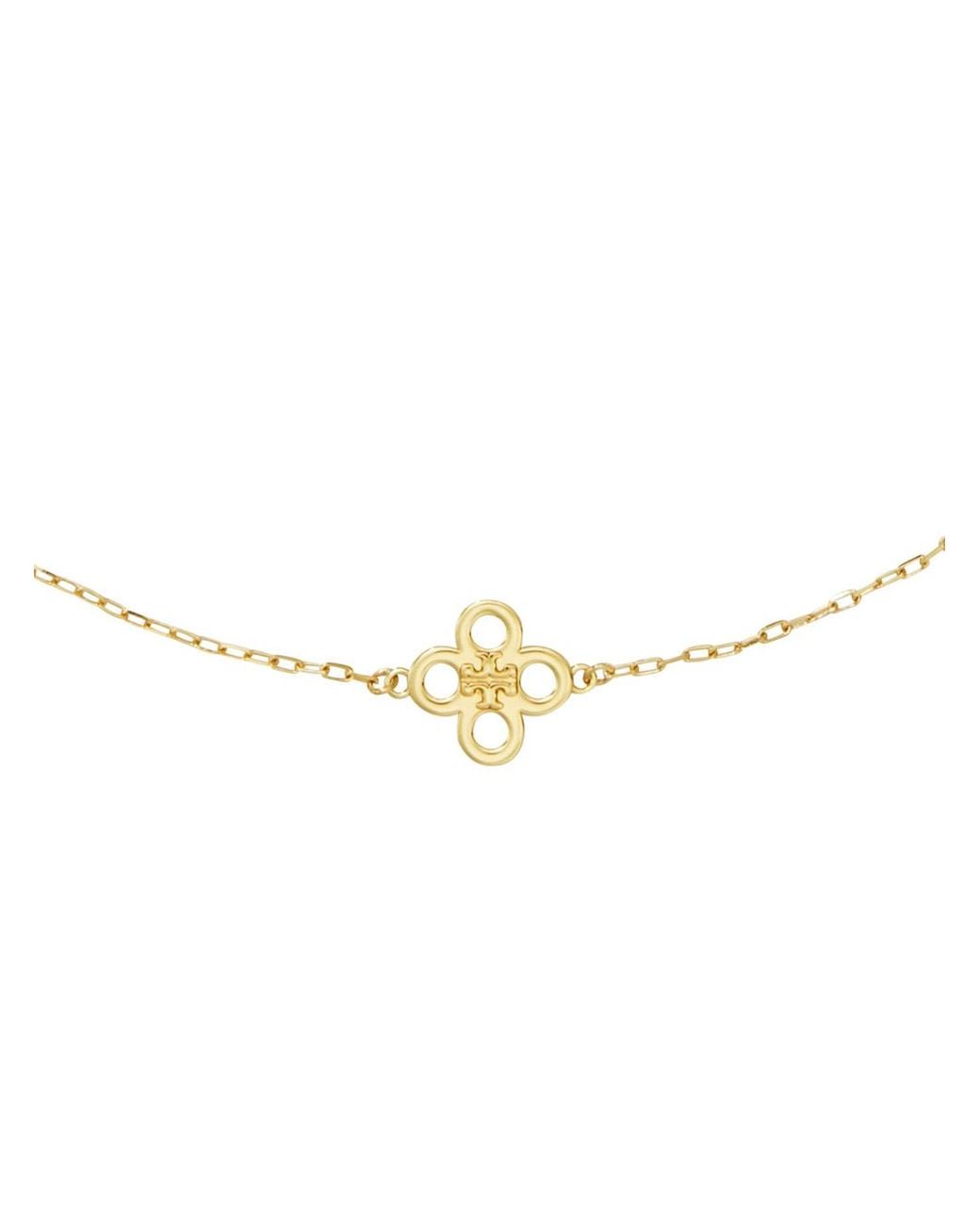 Tory Burch Metallic Forget Me Not Floral Charm Necklace With Cubic Zirconia