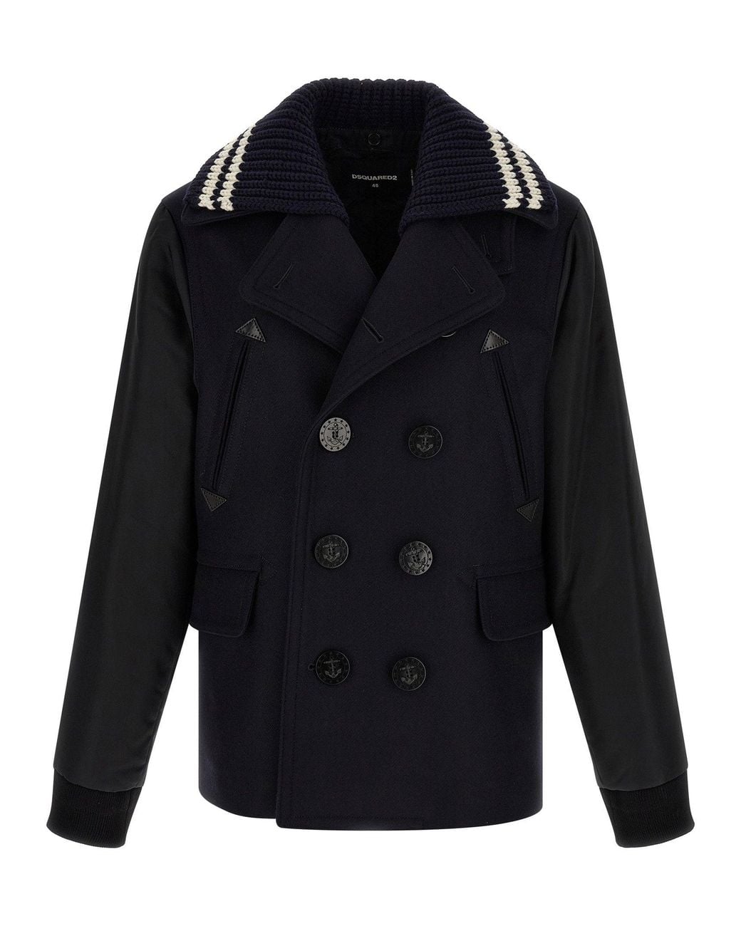 DSquared² Blue Wool-Blend Hybrid Peacoat for men