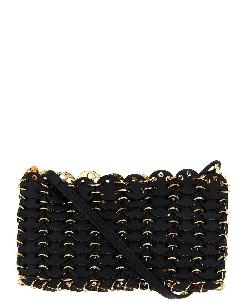 Rabanne Black 1969 Nano Flip Reversible Shoulder Strap Calf Leather Steel Brass Crossbody Bags