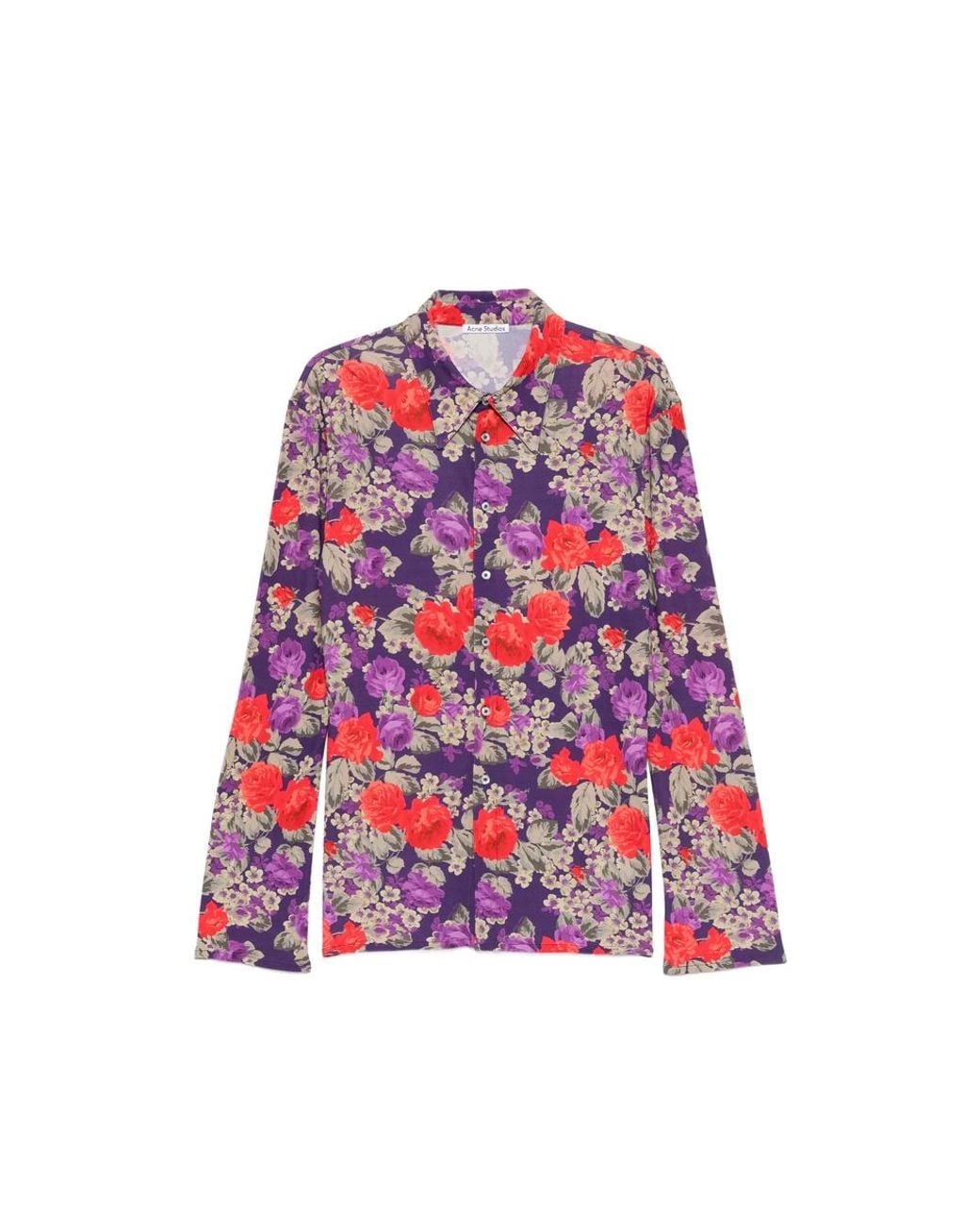 Acne Purple Viscose Shirt With Floral Print for men