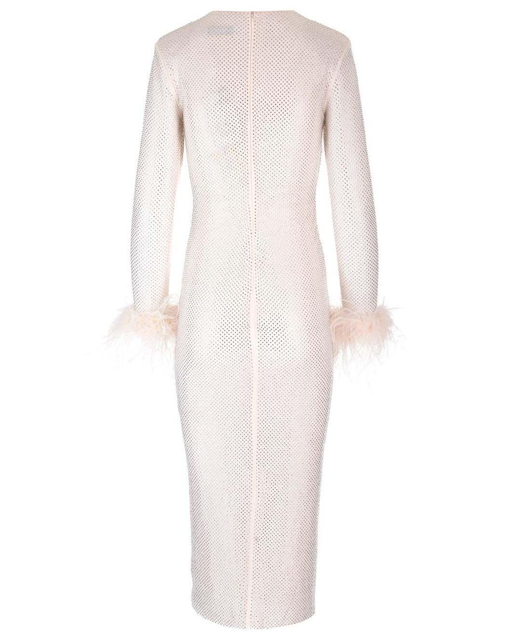 knee length dresses for ladies Mya Feathered Midi Dress in Ivory Feathers main image 1