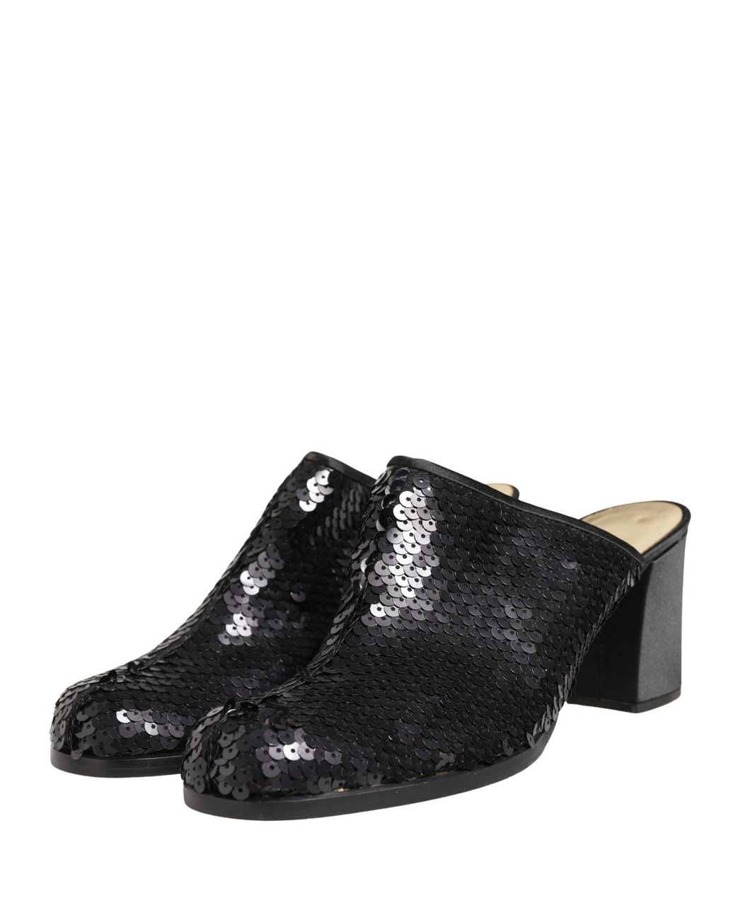 Dolce & Gabbana Black Sequined Mules Shoes Leather