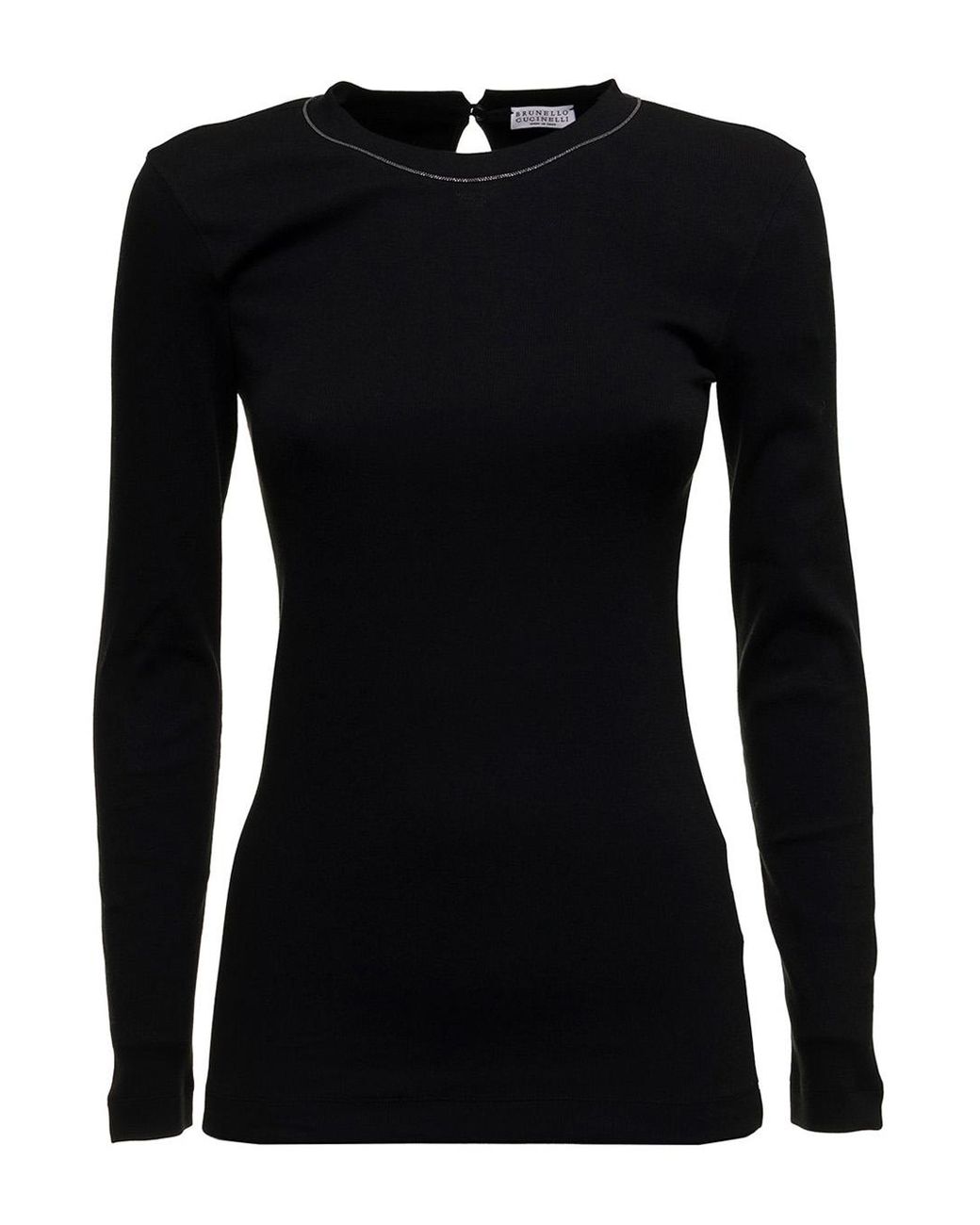 Brunello Cucinelli Black Ribbed Stretch Cotton Jersey T-Shirt With Jewellery