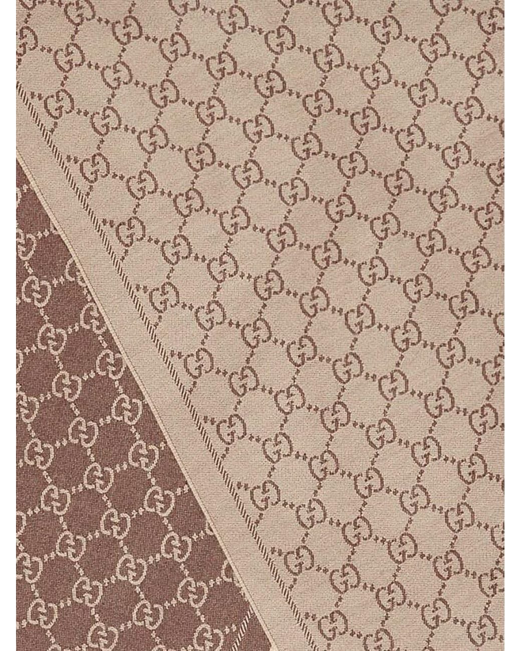 Gucci Natural Jacquard Wool Scarf With Gg Motif