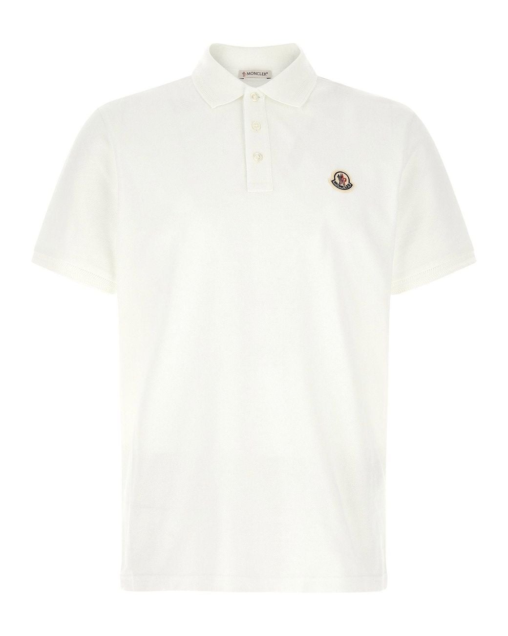 Moncler White Logo-Patch Piqué Cotton Polo Shirt for men