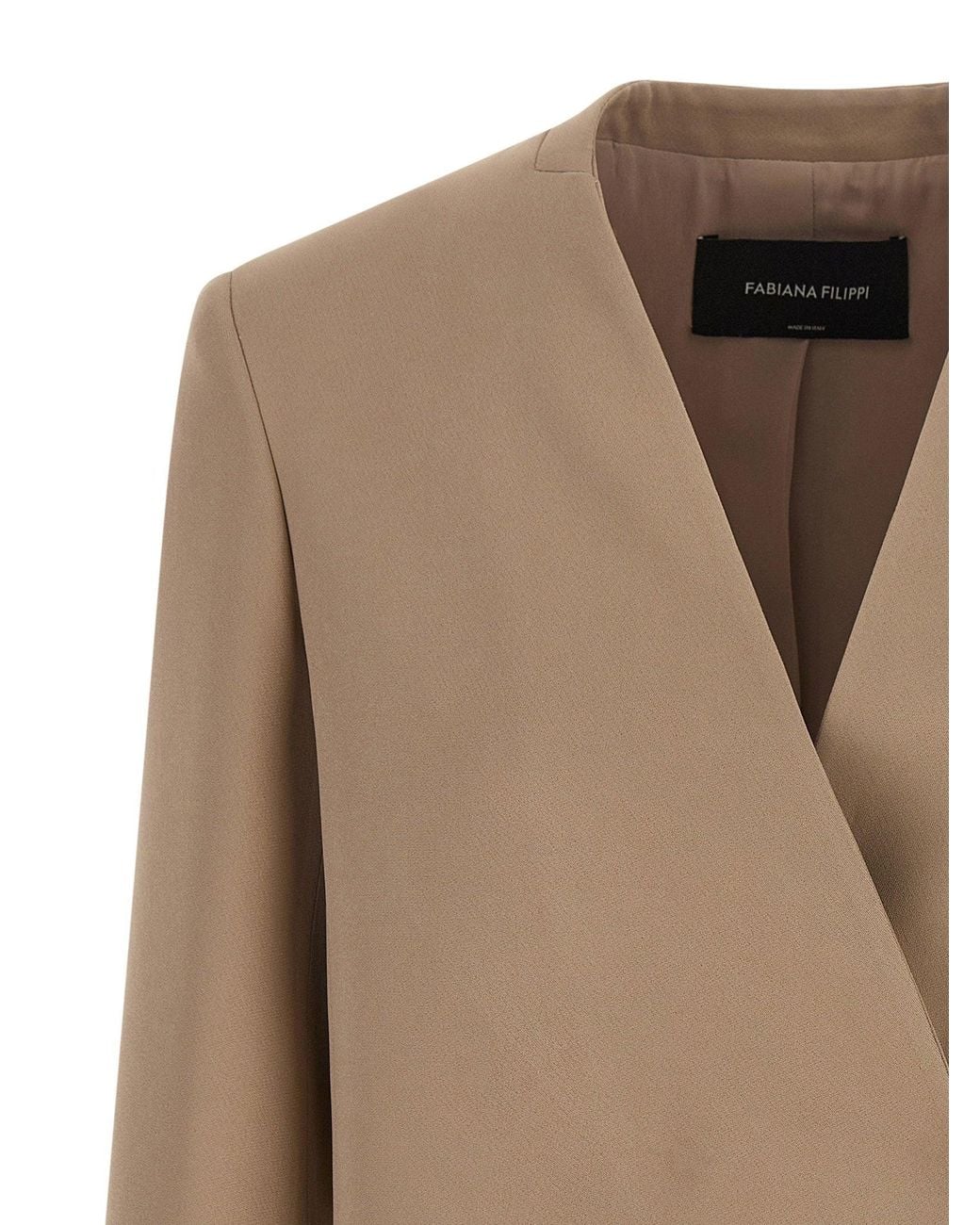 Fabiana Filippi Natural Linen-Viscose Twill V-Neck Blazer