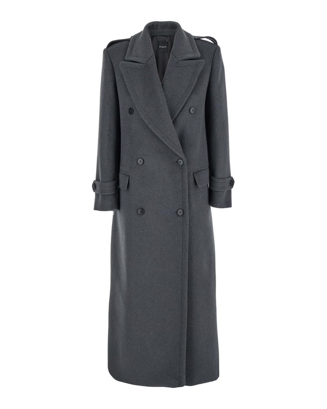 Le Plain Gray Double-Breasted Coat With Wide Notched Revers