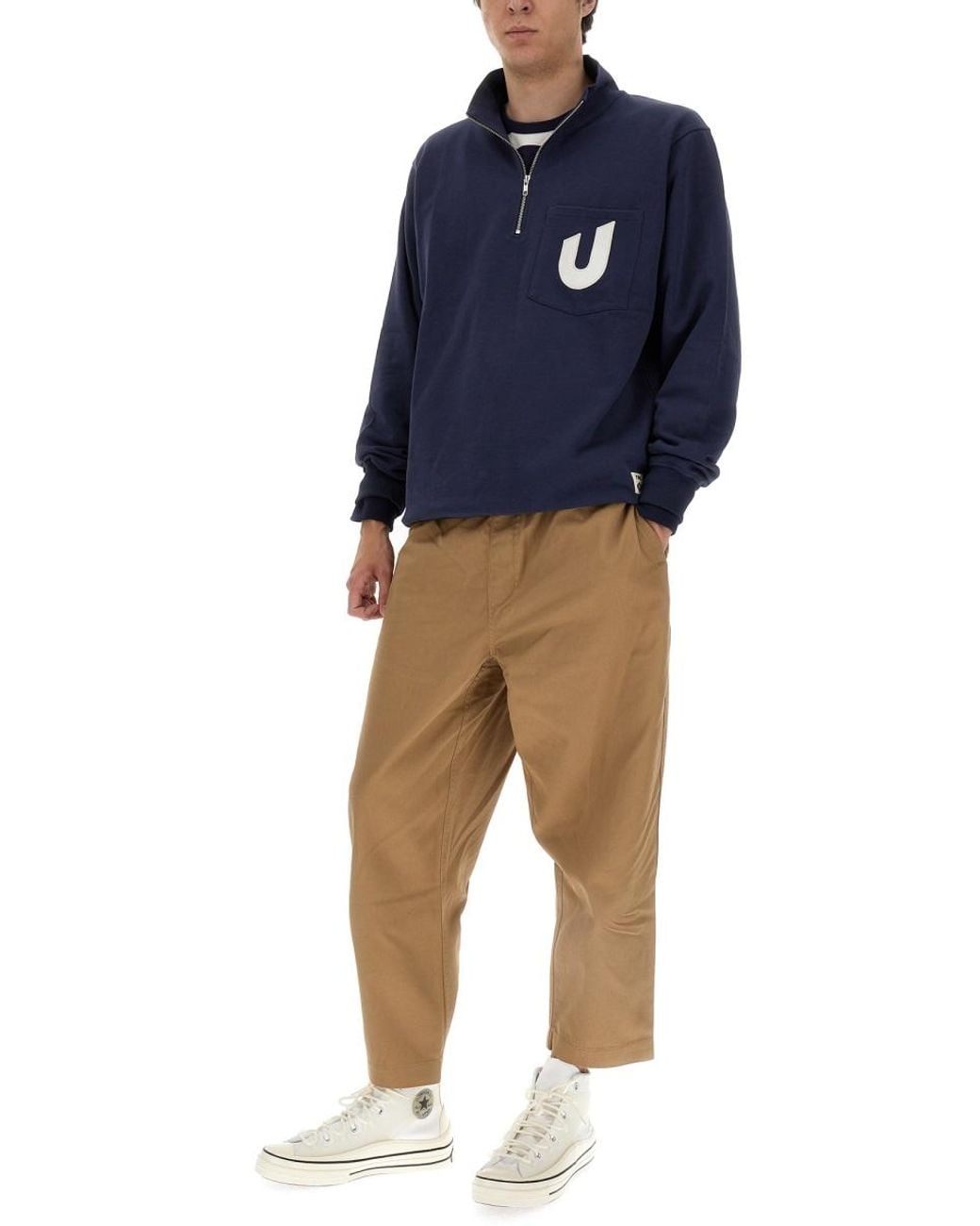 Umbro Blue Logo Sweatshirt With Front Zipper Cotton Sweatshirts for men