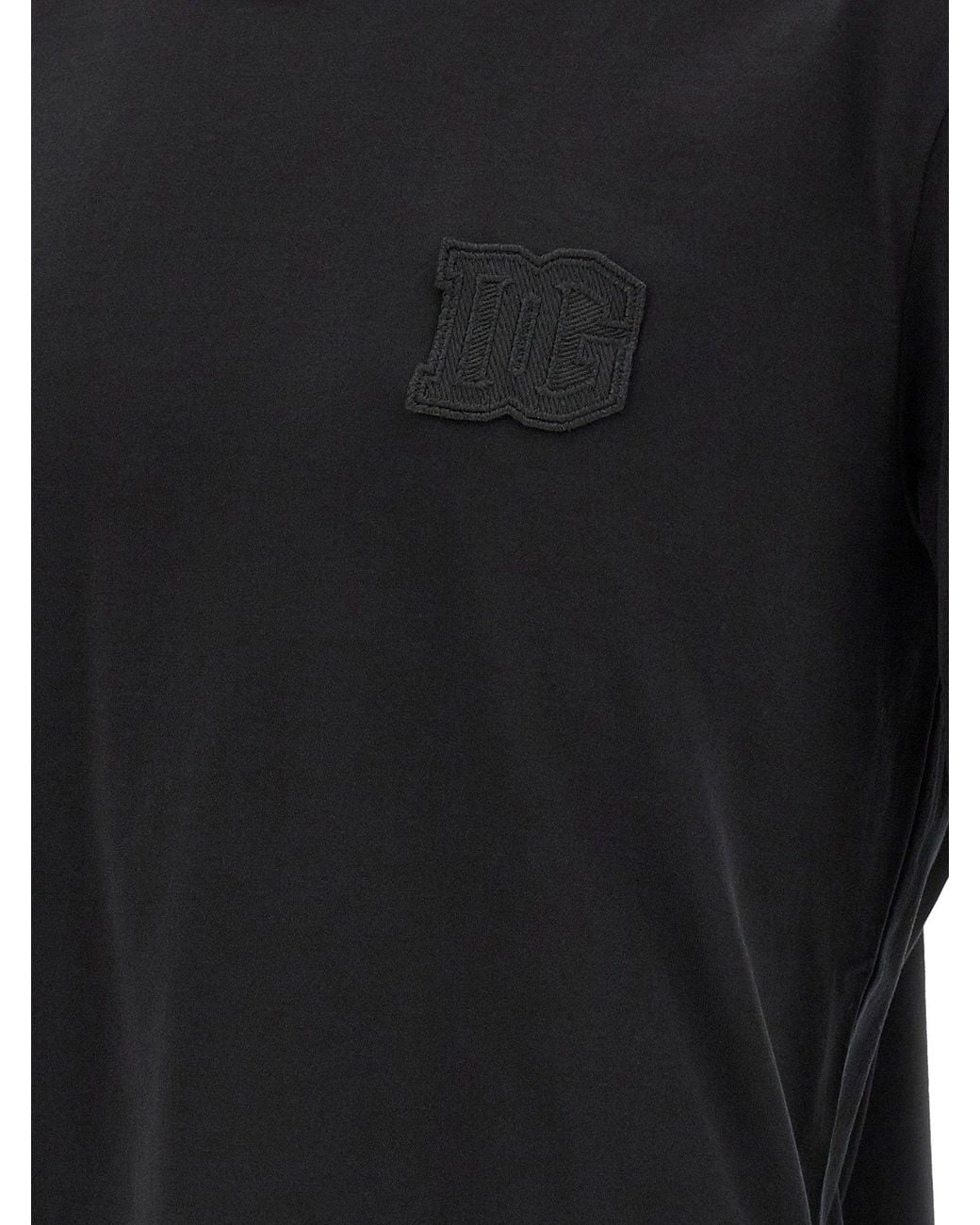 Dolce & Gabbana Black Dolce & Gabbana Logo-Patch Crew Neck T-Shirt for men
