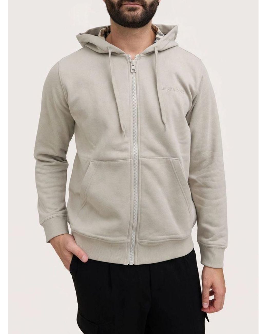 Burberry Natural Zip Hoodie Cotton Sweater for men