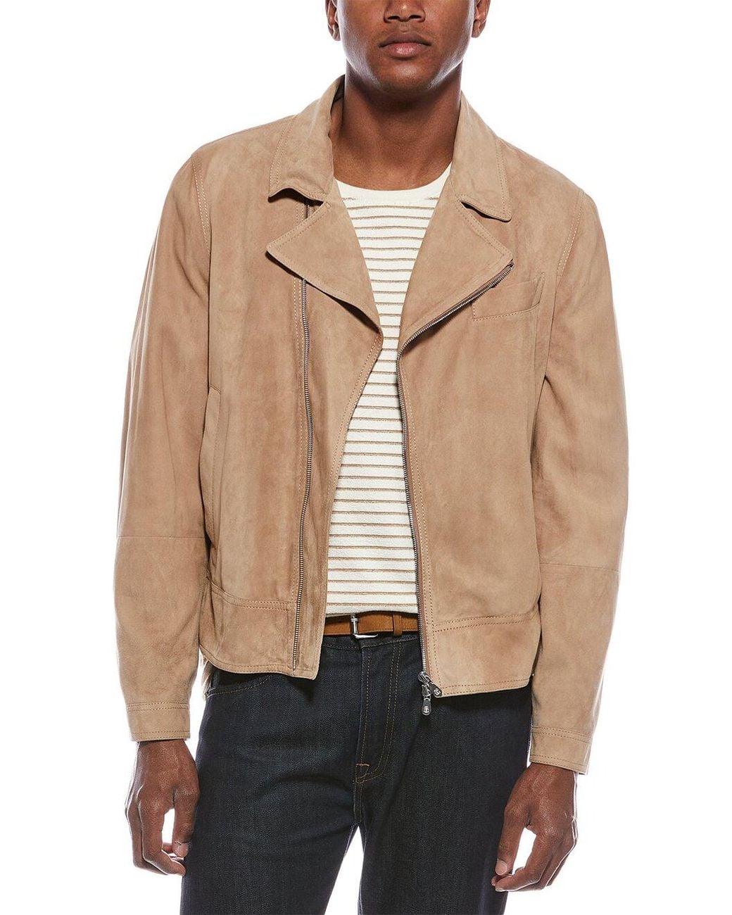 Brunello Cucinelli Brown 100% Genuine Suede Biker Style Zip Up Jacket for men