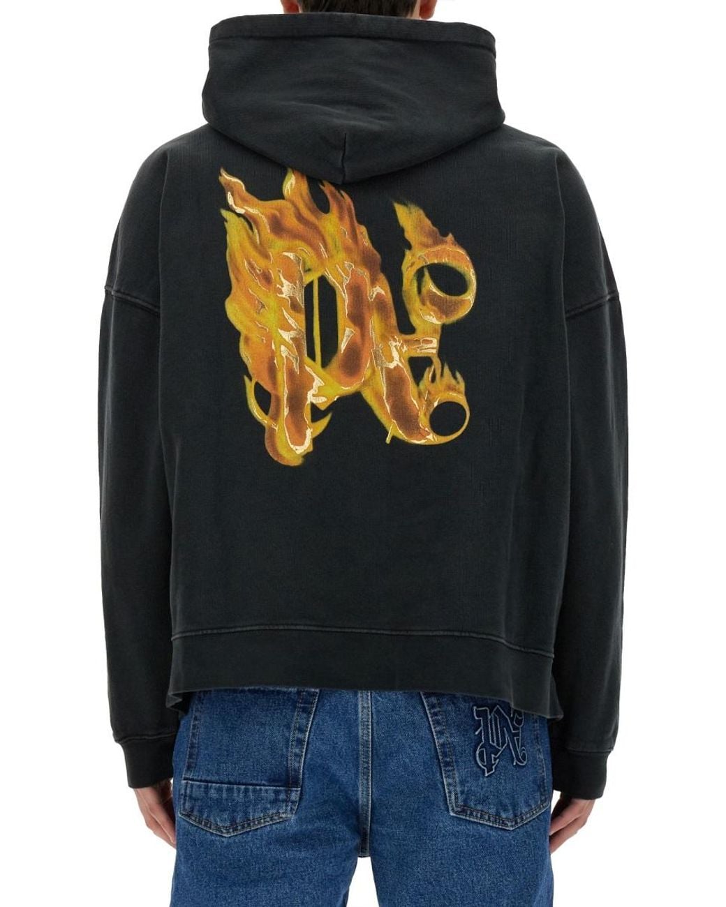 Palm Angels Black Burning Monogram Print Sweatshirt Cotton Sweatshirts for men