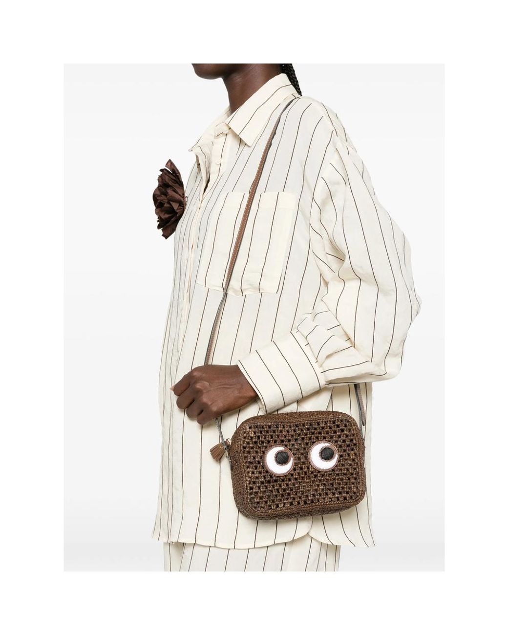 Anya Hindmarch White Cross Body Bag Woven Raffia Satchels
