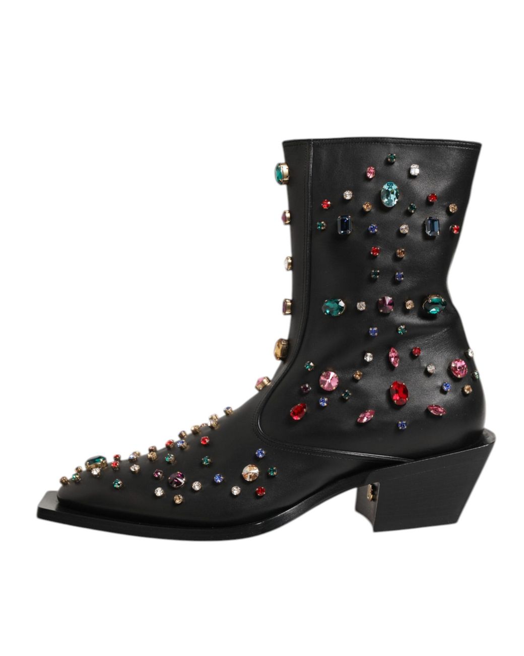 Dolce & Gabbana Black Gem Embellished Leather Ankle Boots for men