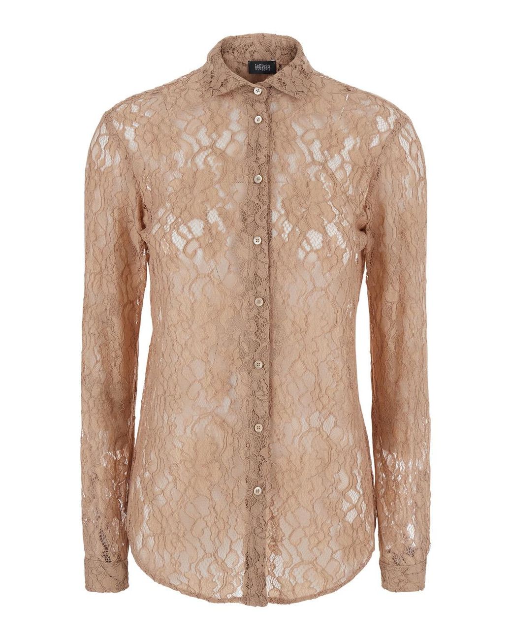 Le Plain Natural Shirt With Lace Embroidery, Blouses