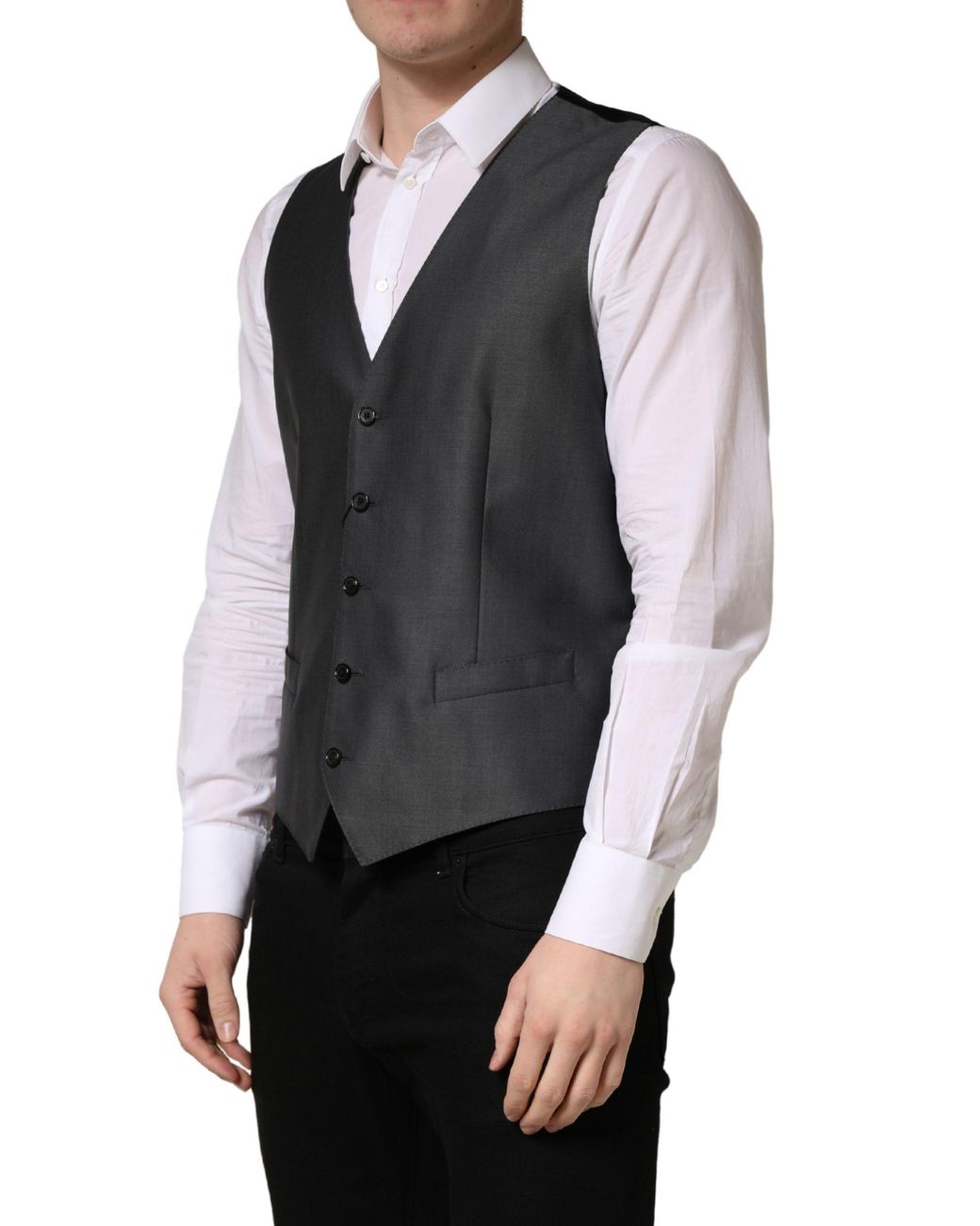Dolce & Gabbana Black Dark Single Breasted Waistcoat Vest Virgin Wool Silk Clothing for men