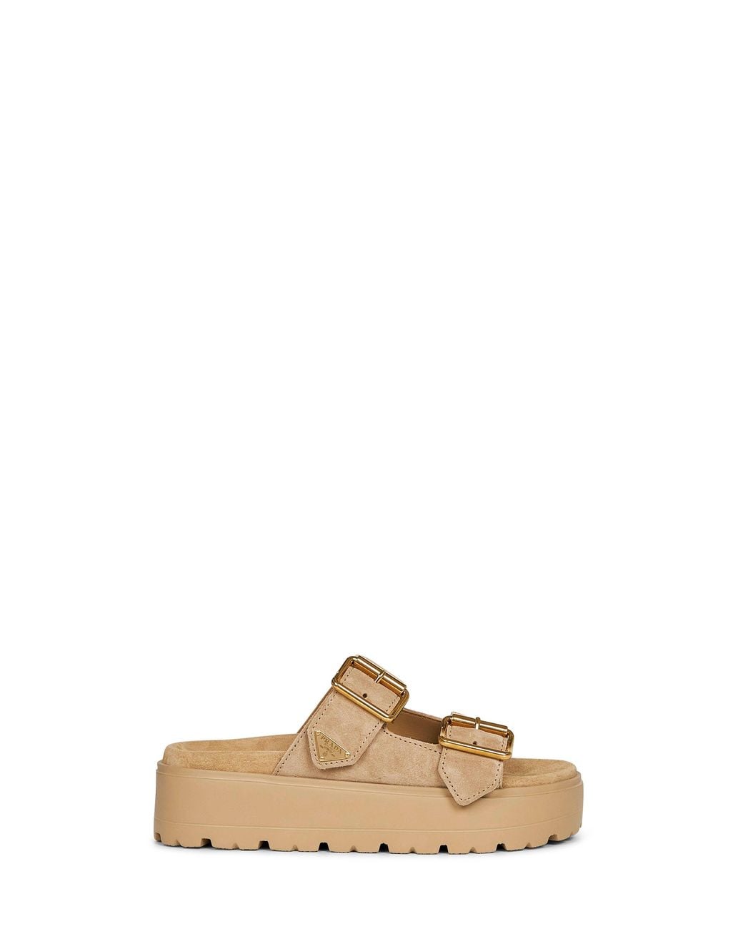 Prada Natural Calzature Ecru Suede Leather Double-Strap Sandals