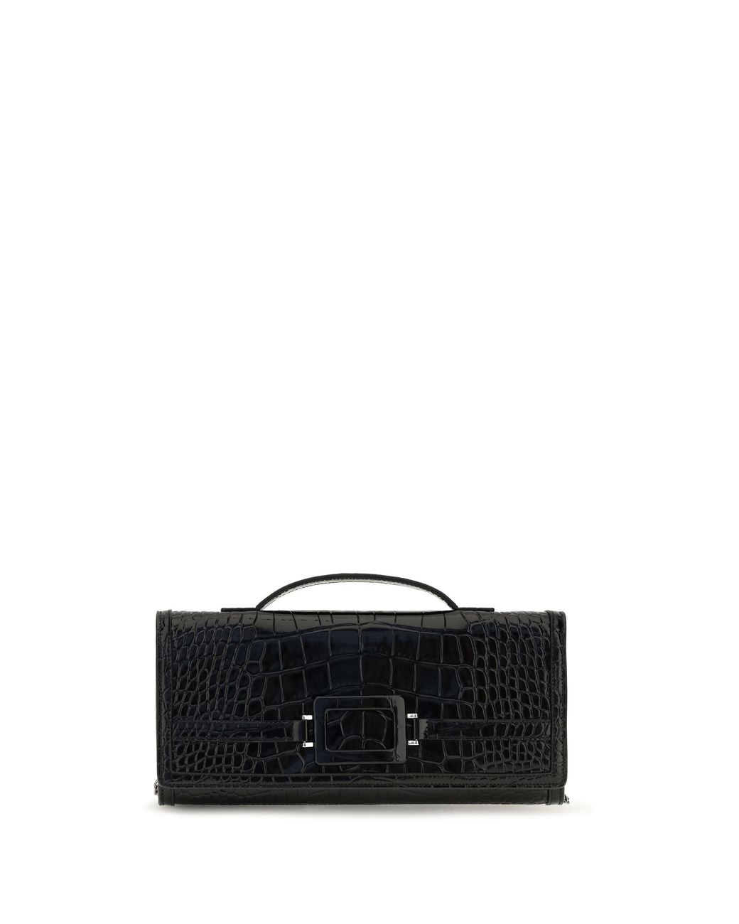 Roger Vivier Black Clutch Belle Vivier Crocodile-Effect Calf Leather Bags