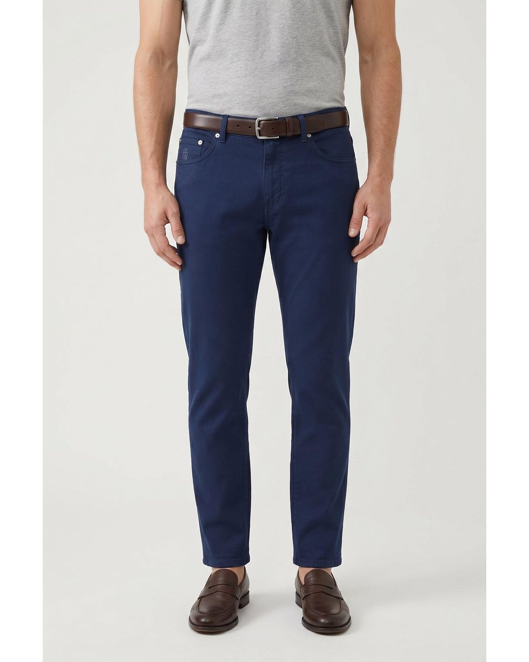 Brunello Cucinelli Blue Dark Traditional Fit Trousers for men