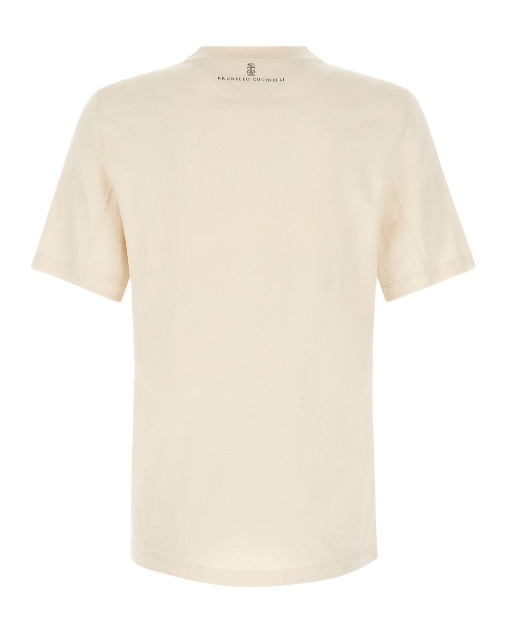 Brunello Cucinelli Natural Embroidered Logo T-Shirt for men