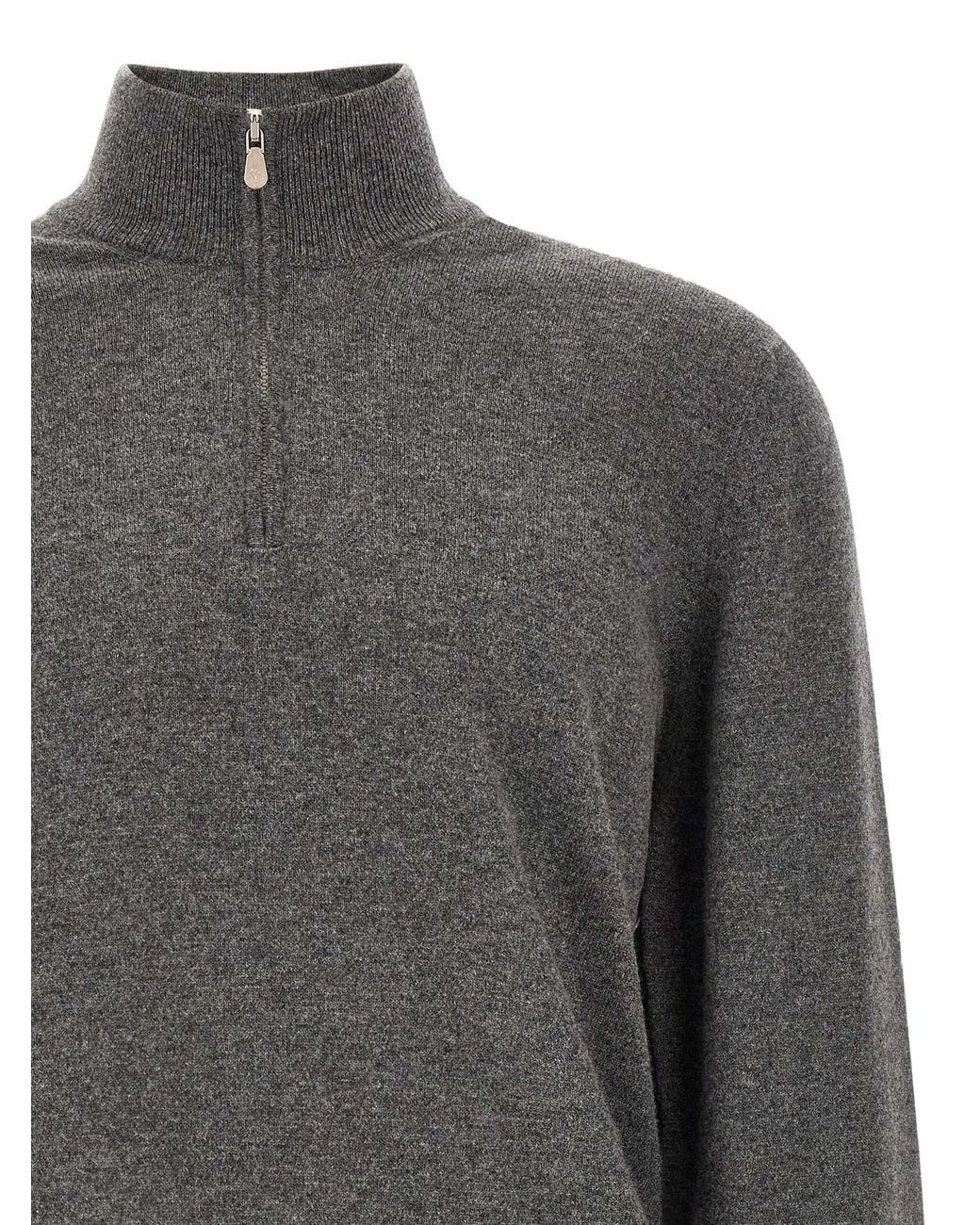 Brunello Cucinelli Gray Brunello Cucinelli Half-Zip Cashmere Cardigan for men