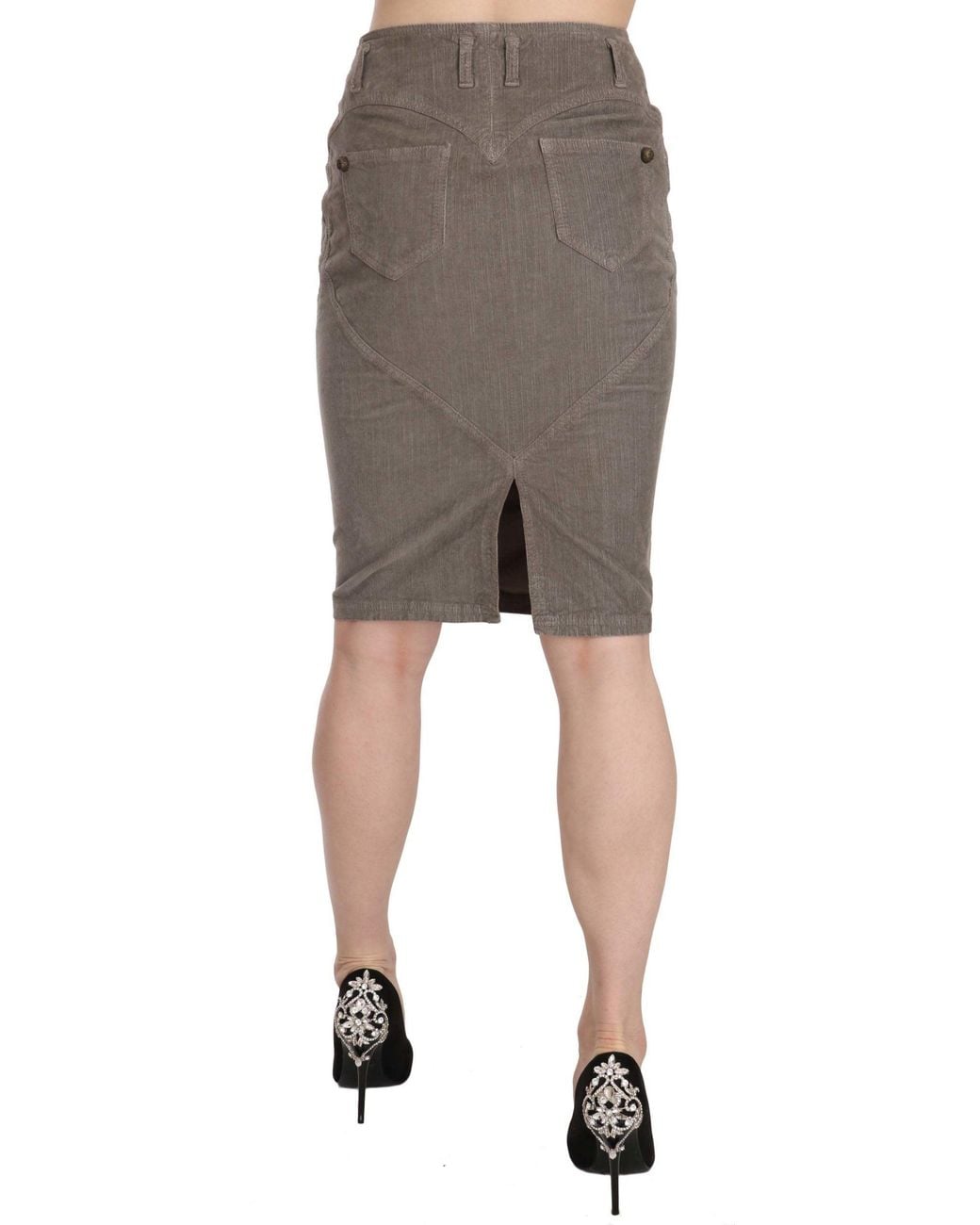 Just Cavalli Black Corduroy Pencil Straight A-Line Skirt