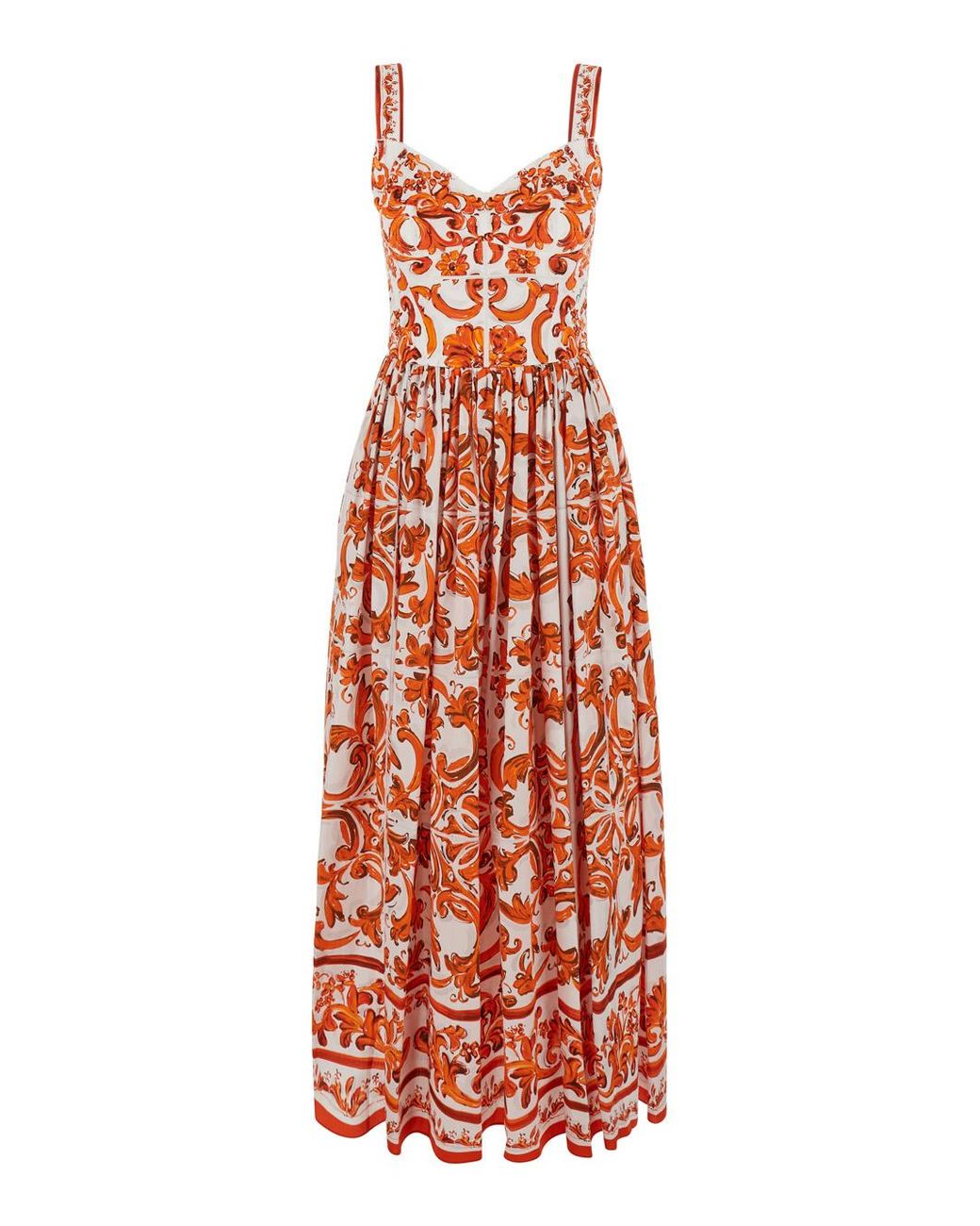Dolce & Gabbana White Maxi Dress With Maiolica Print Cotton