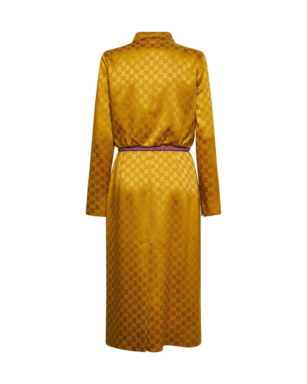 Gucci Yellow Gg Jacquard Viscose Midi Shirt Dress