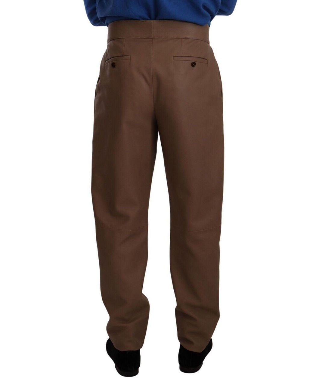 Dolce & Gabbana Black Brown Leather Tapered High Waist Pants for men