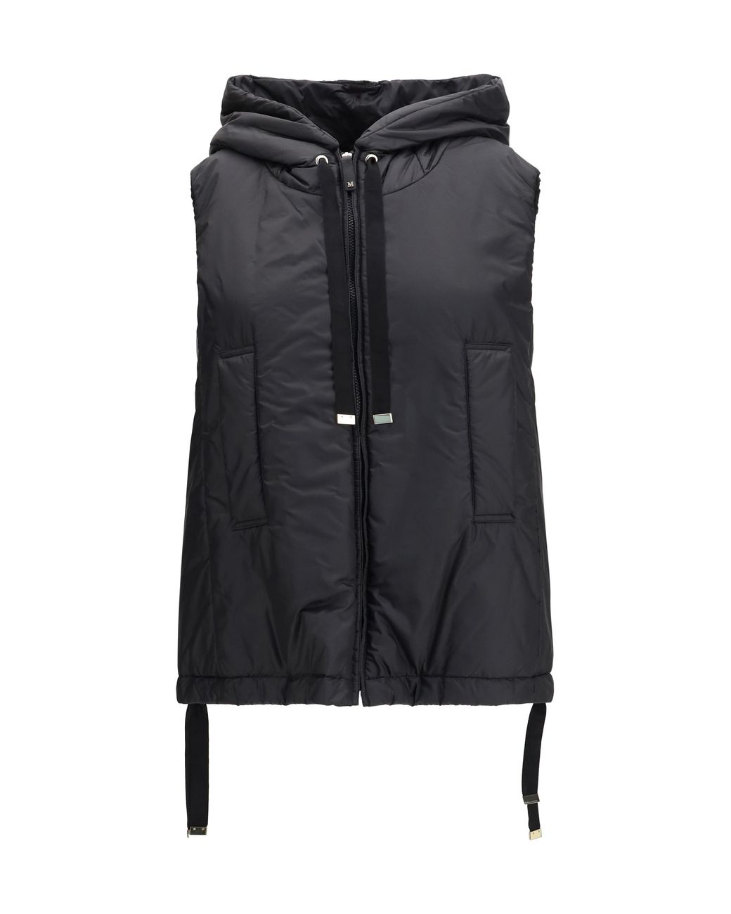 Max Mara Black Vest Hooded Padded Canvas Outer: Polyamide Puffer Jackets