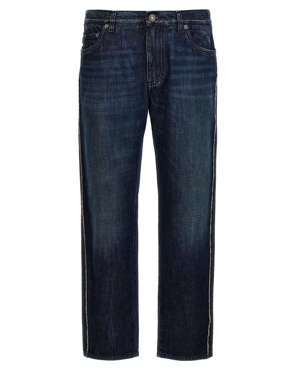 Dolce & Gabbana Blue Dolce & Gabbana Frayed Side-Seam Stitching Jeans for men